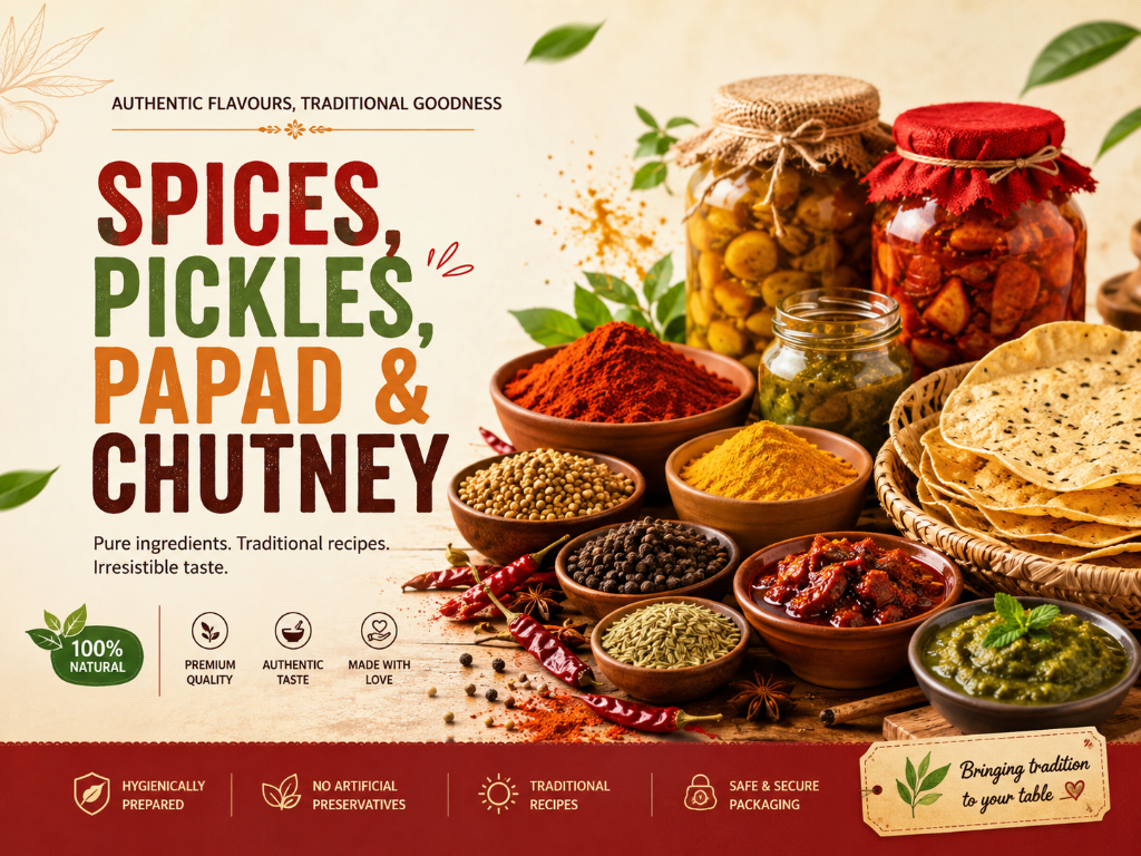 Spices, Pickle, Papad, Chatney